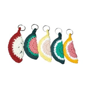 Crochet Fruit Slice Keychains 5 Pack Colorful Cotton Accessories NEW